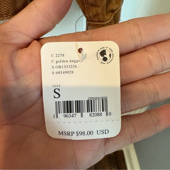 Free People NWT Camel Colored Distressed Denim Jacket Oversized size S - Picture 7 of 8